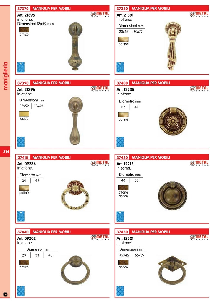 1blister blister maniglie anticata art. 21391.060 in ottone finitura patinè (pz.2) cod:ferx.60229