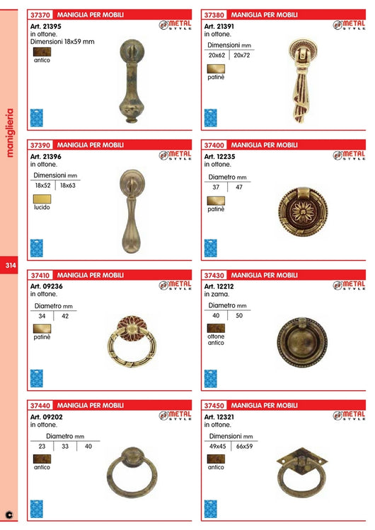 1blister blister maniglie anticata art. 21391.060 in ottone finitura patinè (pz.2) cod:ferx.60229