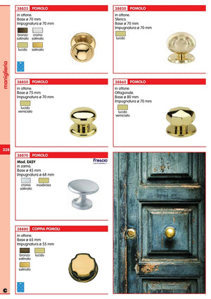 pomolo ottagonale ottone lucido verniciato mm.70 cod:ferx.26690