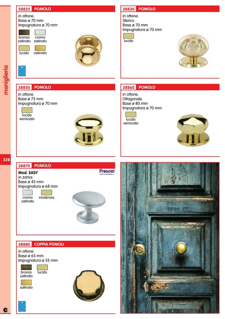 pomolo ottagonale ottone lucido verniciato mm.70 cod:ferx.26690