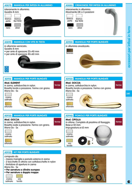 4blister blister 1/2 maniglia ottone lucido x porte blindate destra cod:ferx.75114