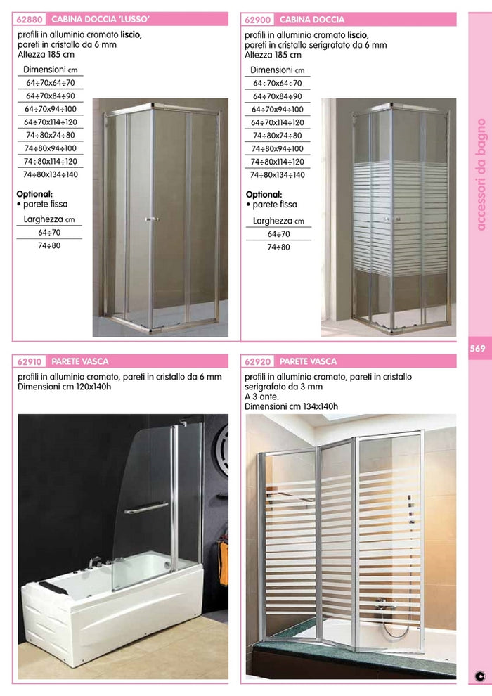 parete fissa cristallo trasparente 6 mm 74/80 cm lusso cod:ferx.93135