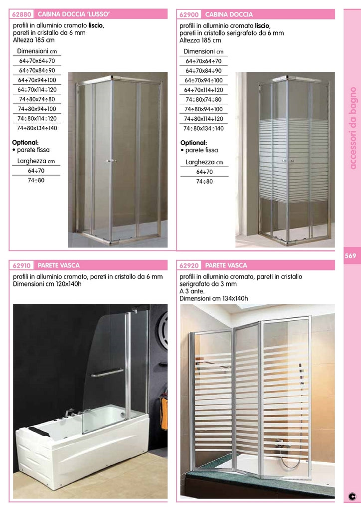 parete fissa cristallo trasparente 6 mm 74/80 cm lusso cod:ferx.93135