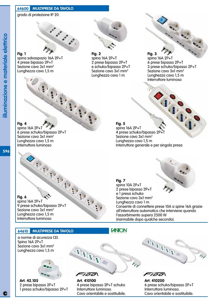 multipresa 10a-2 prese bipasso +1 sch con interruttore di sicurez cod:ferx.91485