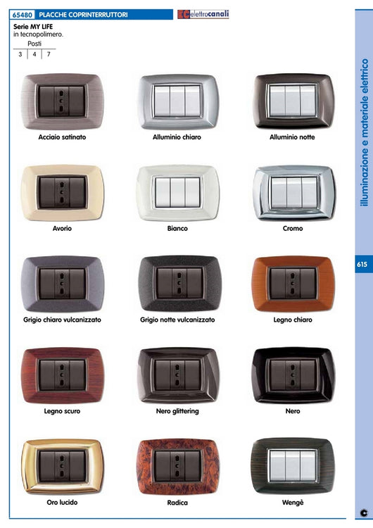 placca life mod. living plastica, colore alluminio notte 3posti cod:ferx.6513