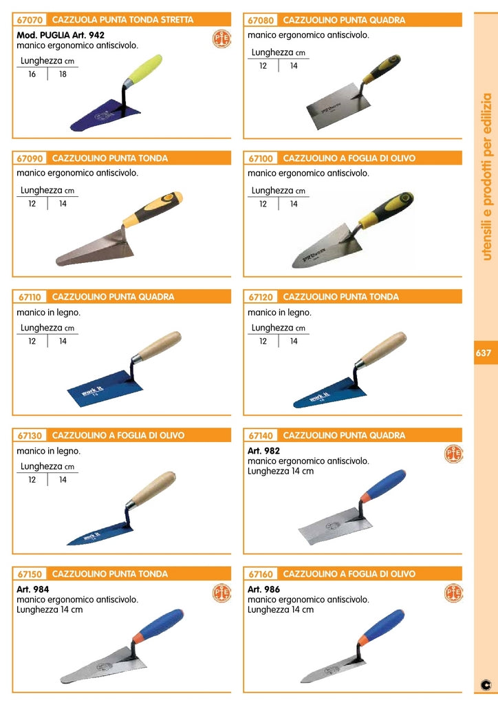 cazzuola pavan mod."puglia" art.942 manico antiscivolo, lunghezza 16 cm cod:ferx.10199