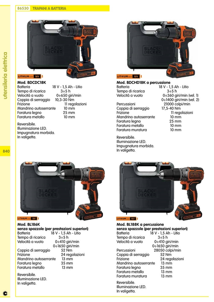 trapano b+d 18vp litio brushless bl188kb con 2 batterie cod:ferx.94420