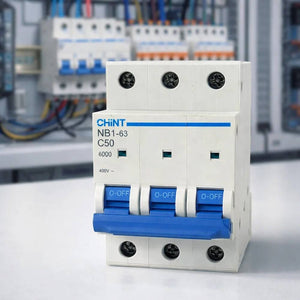 Chint nb1-63 interruttore magnetotermico 3p curva c 6ka guida din *** ampere 50 ampere, confezione 1