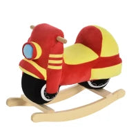 Cavallo a Dondolo per Bambini 18-36 Mesi a Forma di Moto, Cavallo per Bambini Cavalcabile in Legno e Peluche, Suoni Realistici, Max. 40kg, Rosso e Giallo