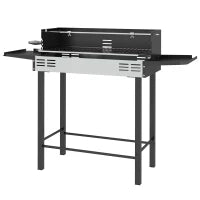 Barbecue a Carbone a 3 Livelli con Mensole Pieghevoli e Girarrosto, in Acciaio Inox, 118x32x90 cm, Nero