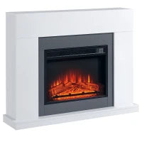 Camino Elettrico a Parete con LED Effetto Fiamma e Timer, Copertura 37m², 2000W - Bianco