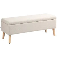 Panca Contenitore Imbottita per Camera da Letto, Ingresso, Soggiorno, Carico 220 Kg, in Tessuto Effetto Lino, 110 x 39 x 45 cm, Beige