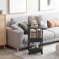 Tavolino da Salotto Tavolino a Rotelle Tavolino da Letto per Computer Portatile Altezza Regolabile - 2 Mensole integrate - telaio metallico Nero