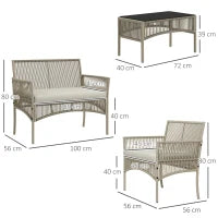 Set da Giardino in Rattan da 4 Pezzi con 2 Poltroncine, Divano e Tavolino da Caffè, Kaki e Nero