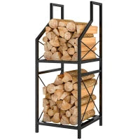 Portalegna a 2 Livelli in Metallo con Base Rialzata, 34x30x80 cm, Nero