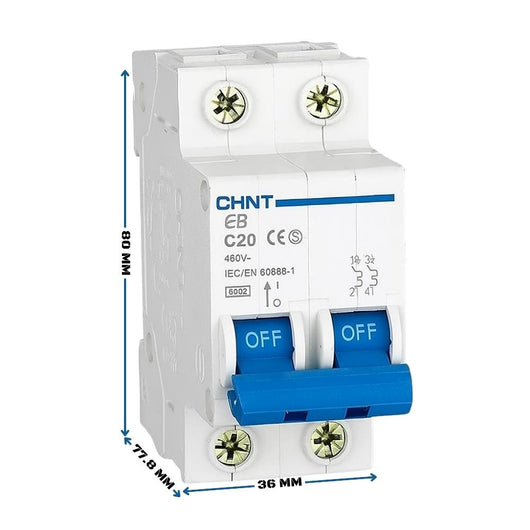 Chint interruttori magnetotermici 1p+n curva c 4,5ka serie eb 2 moduli *** ampere 20 ampere, confezione 1