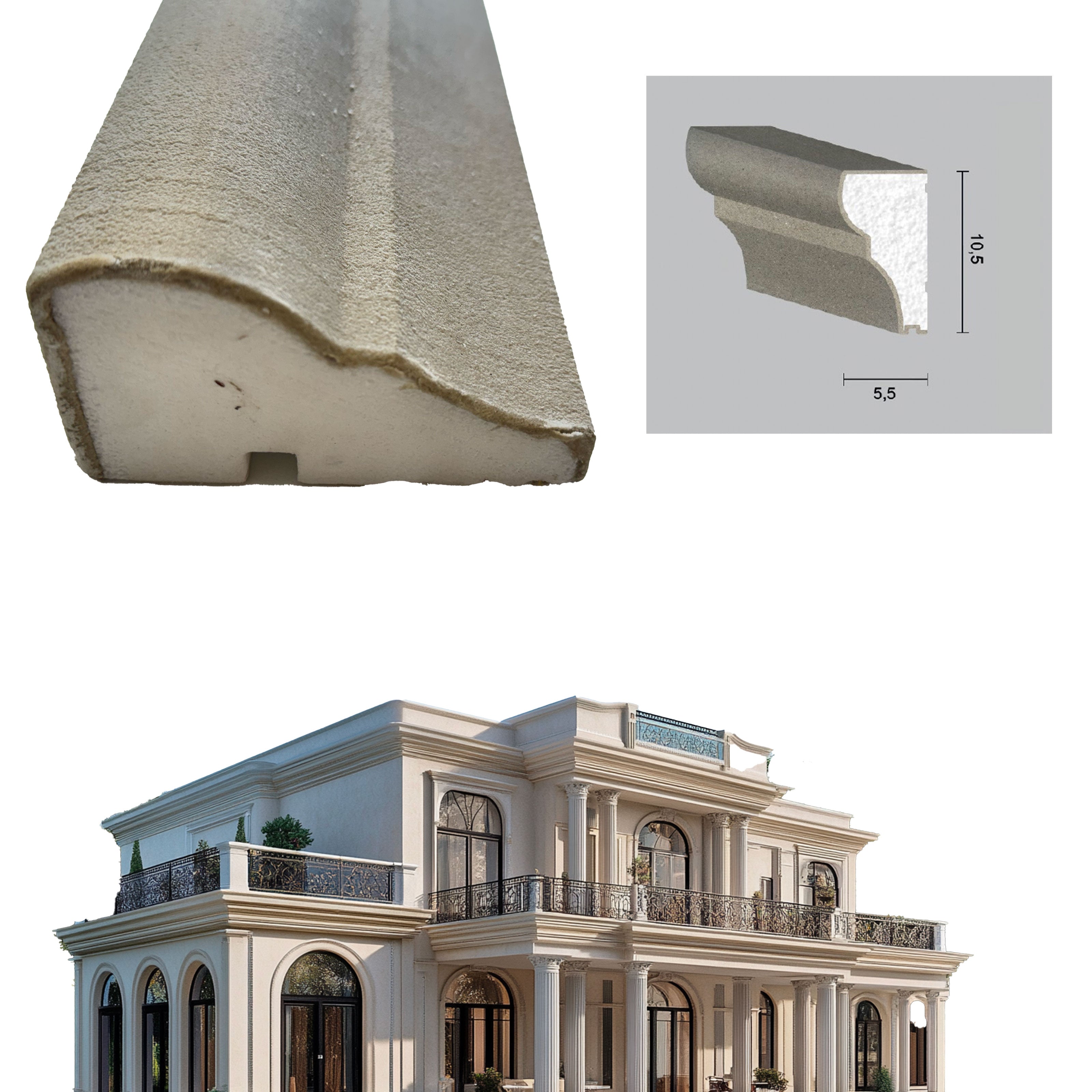 ml *** STOCK *** Pacco da 26ml di cornice decorativa in XPS Resinata per esterno 10,5X5,5X200cm PD074