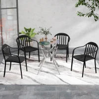 Set 4 Sedie da Giardino Impilabili in PP con Schienale Alto e Braccioli, 57x54x78 cm, Nero