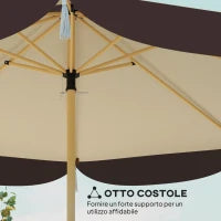 Ombrellone da Giardino Ø2.6 m con Copertura UV50+, Presa d'Aria e 8 Stecche, Beige