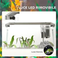 Acquario in Vetro con Luci LED da 20L, Filtro e Pompa d'Acqua, 38x26x27 cm, Bianco