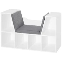 Libreria Panca 2 in 1, Design Contemporaneo, 6 Scomparti, 3 Cuscini Inclusi, 102L x 30l x 61H cm, Bianco e Grigio