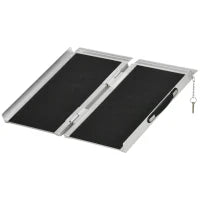 Rampa per Sedia a Rotelle Pieghevole con Guide Laterali, in Lega di Alluminio, 61x72 cm, Argento e Nero