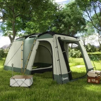 Tenda da Campeggio 4 Posti Impermeabile con Zona Notte e Zona Giorno, in Poliestere, 460x300x200 cm, Verde