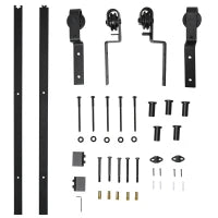 Kit Porta Scorrevole in Acciaio con Binario, Rulli, Fermi, Guide, Bulloni e Viti, 200x0.6x4 cm, Nero