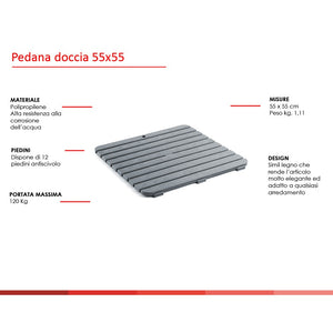 Pedana antiscivolo per doccia 55x55 cm in polipropilene con finitura grigia