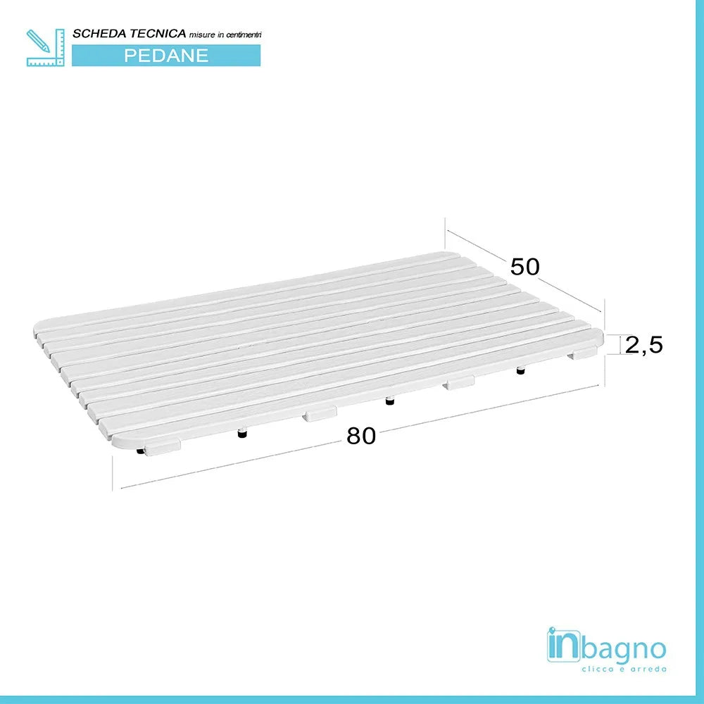 Pedana doccia antiscivolo 80x50 cm bianca con effetto legno in plastica