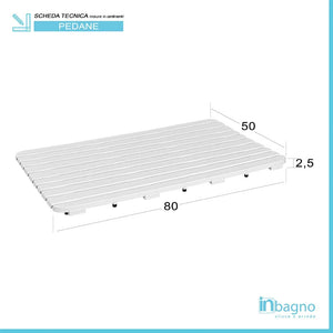 Pedana doccia antiscivolo 80x50 cm bianca con effetto legno in plastica