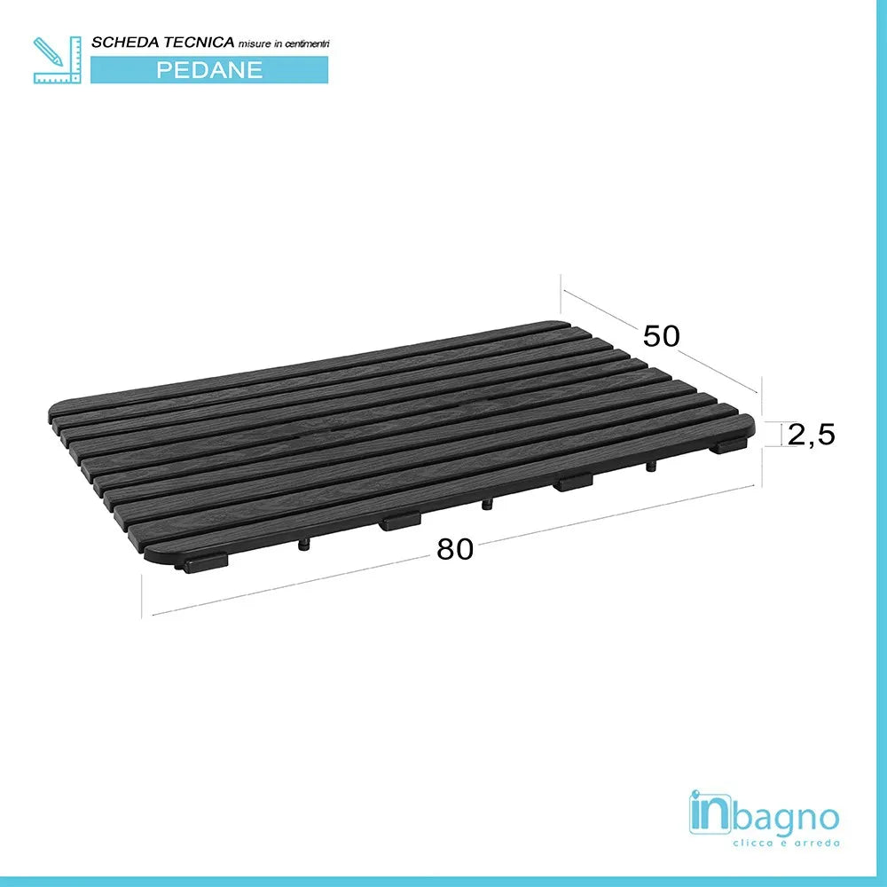 Pedana doccia antiscivolo 80x50 cm nero con effetto legno in plastica