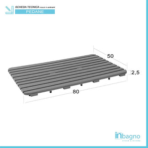 Pedana doccia antiscivolo 80x50 cm rettangolare grigio con effetto legno