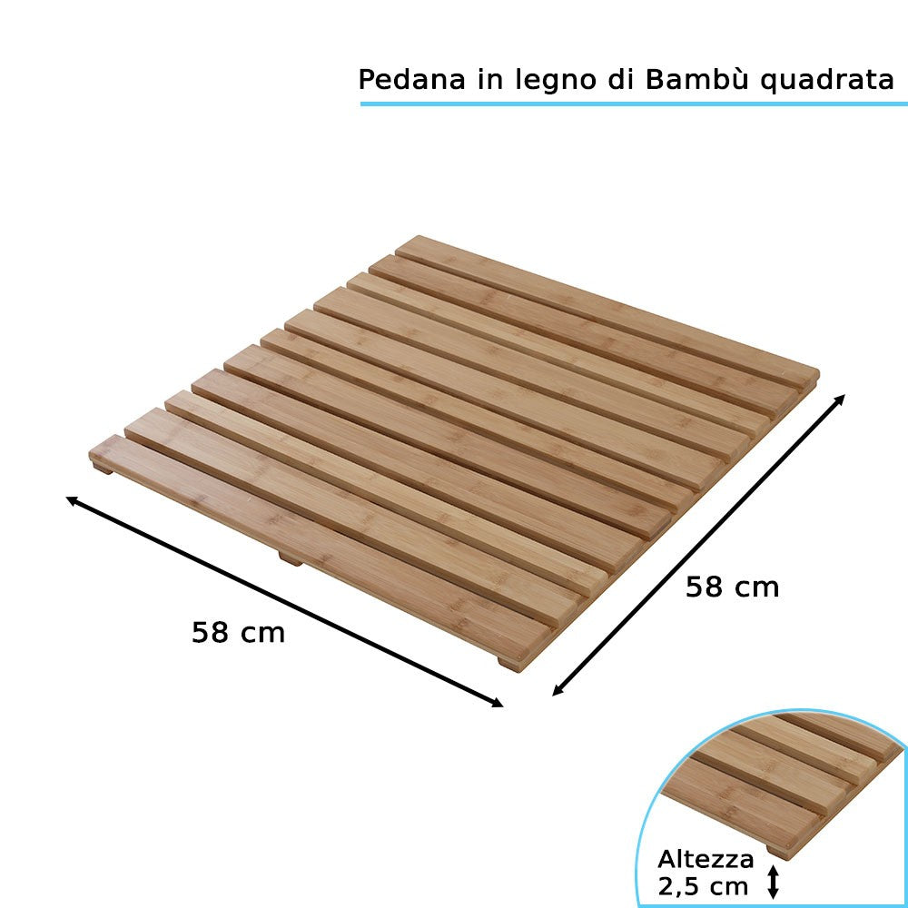 Pedana doccia in legno di bambù 58x58 cm quadrata