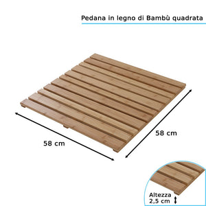 Pedana doccia in legno di bambù 58x58 cm quadrata