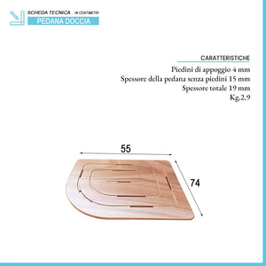 Pedana doccia in legno marino 74x55 cm lato destro per piatto doccia 70x90