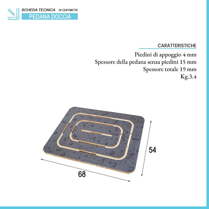 Pedana doccia in legno Supergrip 54x68 antiscivolo per piatto doccia 70x90
