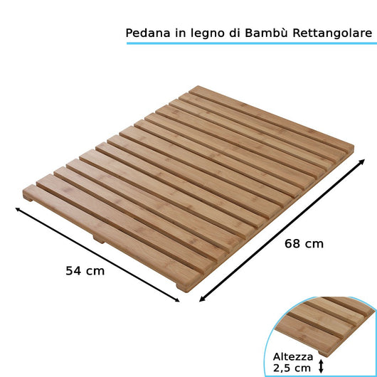 Pedana doccia rettangolare in legno di bambù 54x68 cm