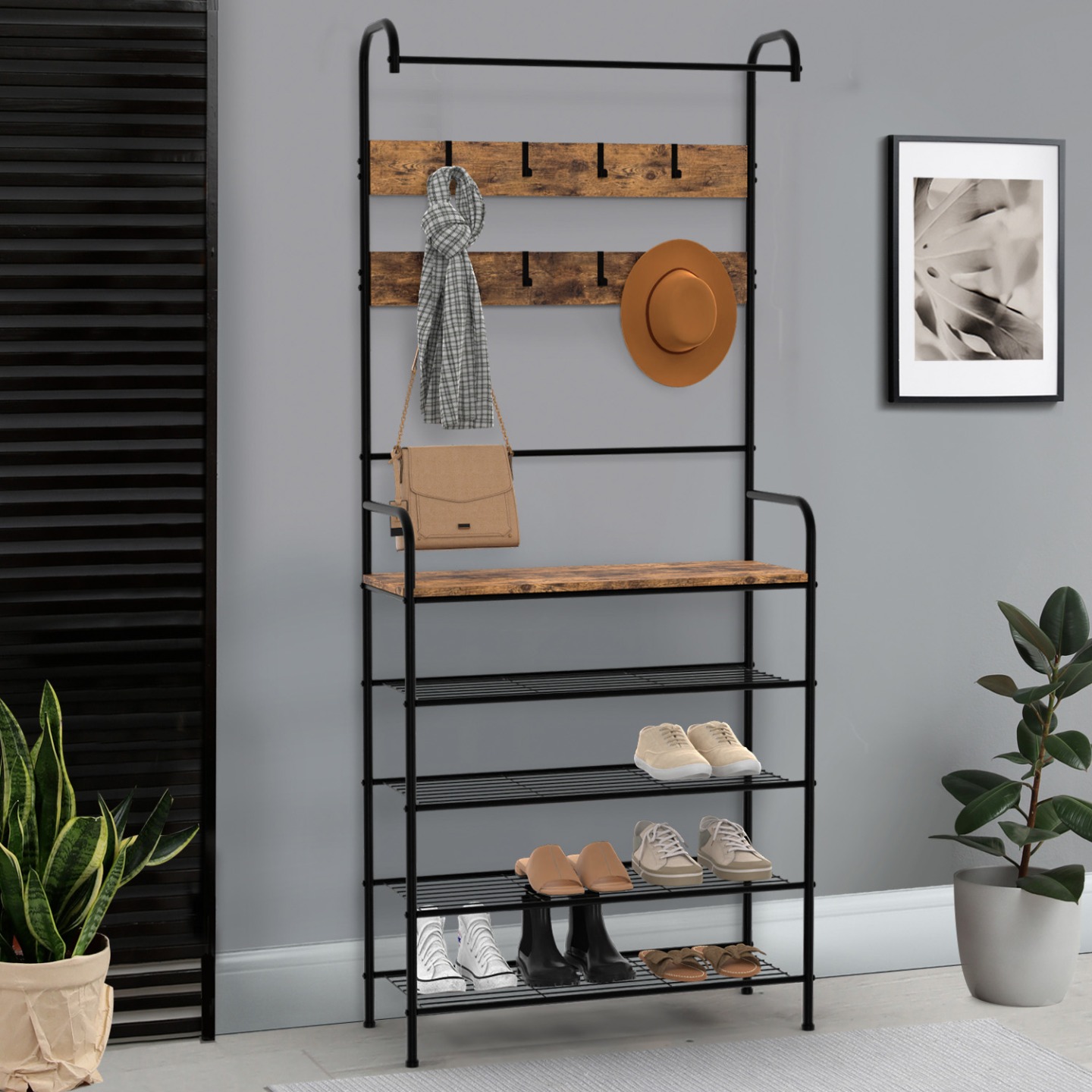 IDMarket - PEDRO armario recibidor con 5 estantes 79 cm diseño industrial