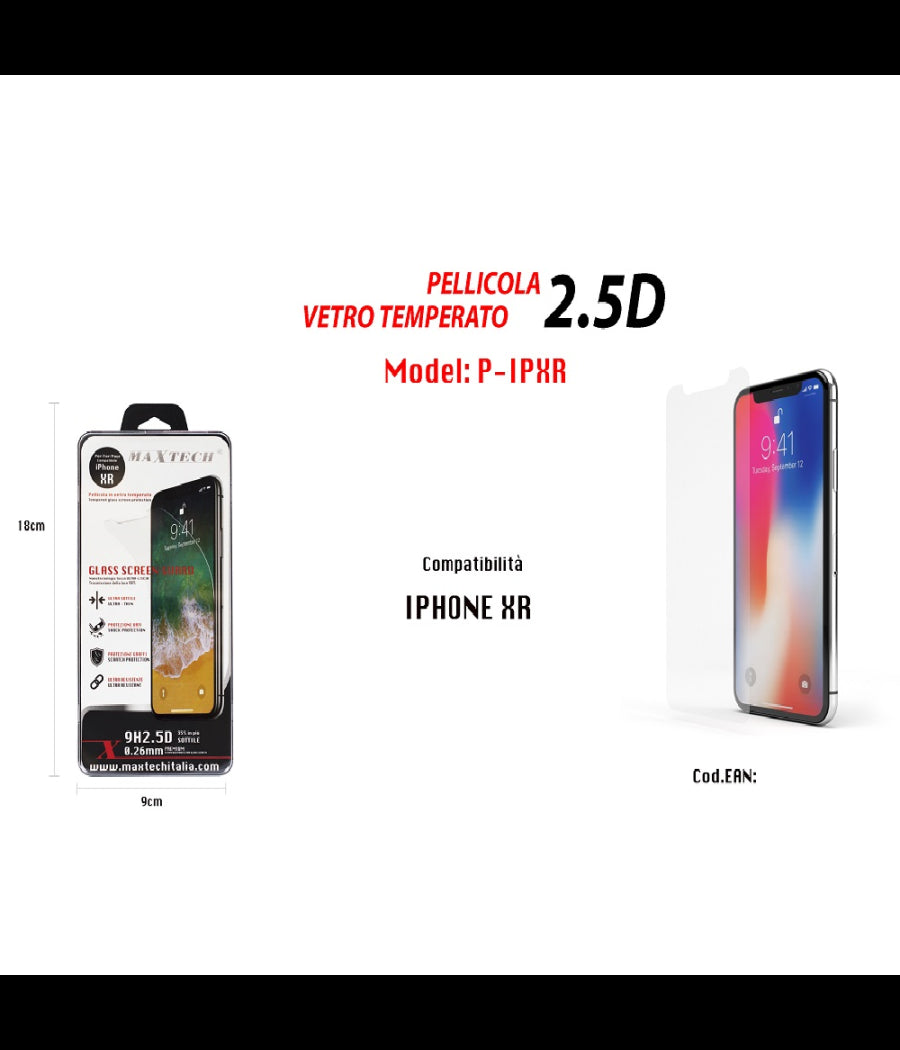 Pellicola Compatibile Per Iphone Xr In Vetro Temperato Maxtech P-ipxr         