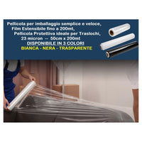 Trade Shop - Pellicola Film Estensibile Protettiva Per Imballaggi Traslochi 23 Micron 50cmx200mt -