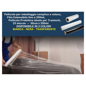 Trade Shop - Pellicola Film Estensibile Protettiva Per Imballaggi Traslochi 23 Micron 50cmx200mt -