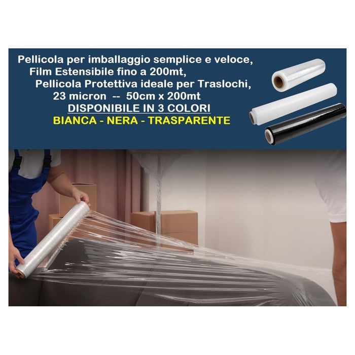 Trade Shop - Pellicola Film Estensibile Protettiva Per Imballaggi Traslochi 23 Micron 50cmx200mt -