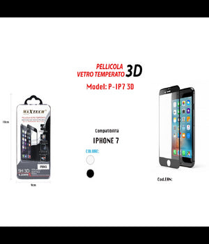 Pellicola In Vetro Temperato 3d Protezione Completa Per Iphone 7 Maxtech P-ip7 3d         