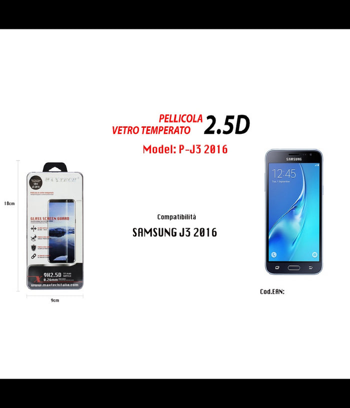 Pellicola In Vetro Temperato Maxtech Per Samsung Galaxy J3 2016 P-j3 2016         