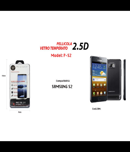 Pellicola In Vetro Temperato Maxtech Per Samsung Galaxy S2 Protezione P-s2         