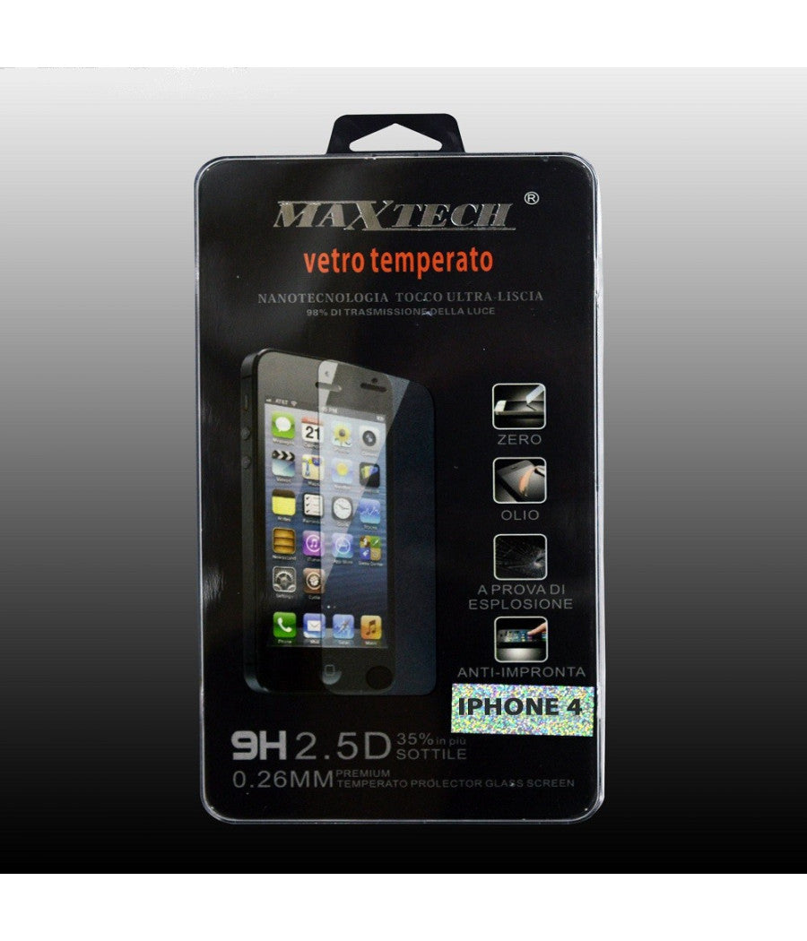 Pellicola In Vetro Temperato Per Iphone 4 Protezione Schermo Maxtech P-ip4         