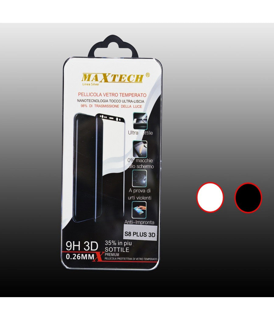 Pellicola In Vetro Temperato Per Samsung Galaxy S8 Plus 3d 9h Maxtech P-s8 Plus         