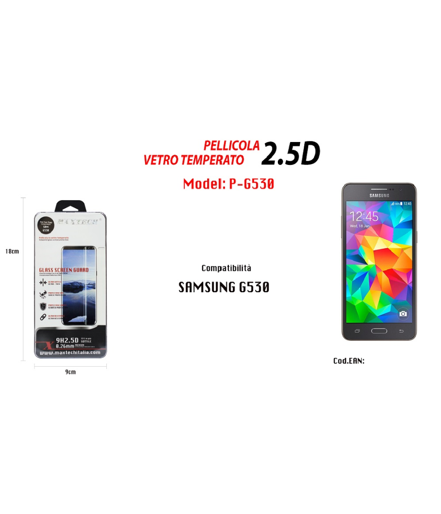 Pellicola In Vetro Temperato Per Samsung Grand Prime G530 Antiurto Maxtech P-g530         