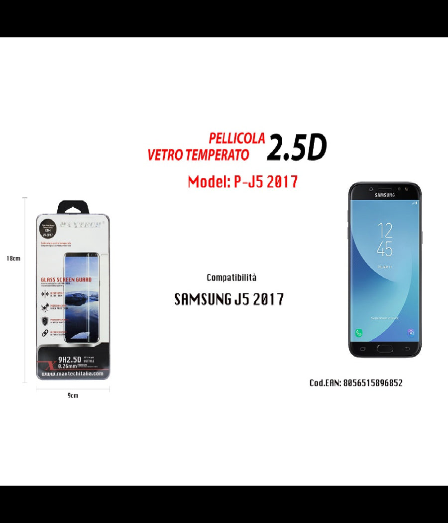 Pellicola Protettiva Display Schermo Vetro Temperato Per Samsung J5 2017 Maxtech P-j5 2017         